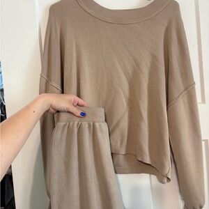 Cozy Taupe Knit Lounge Set - Top & Pants